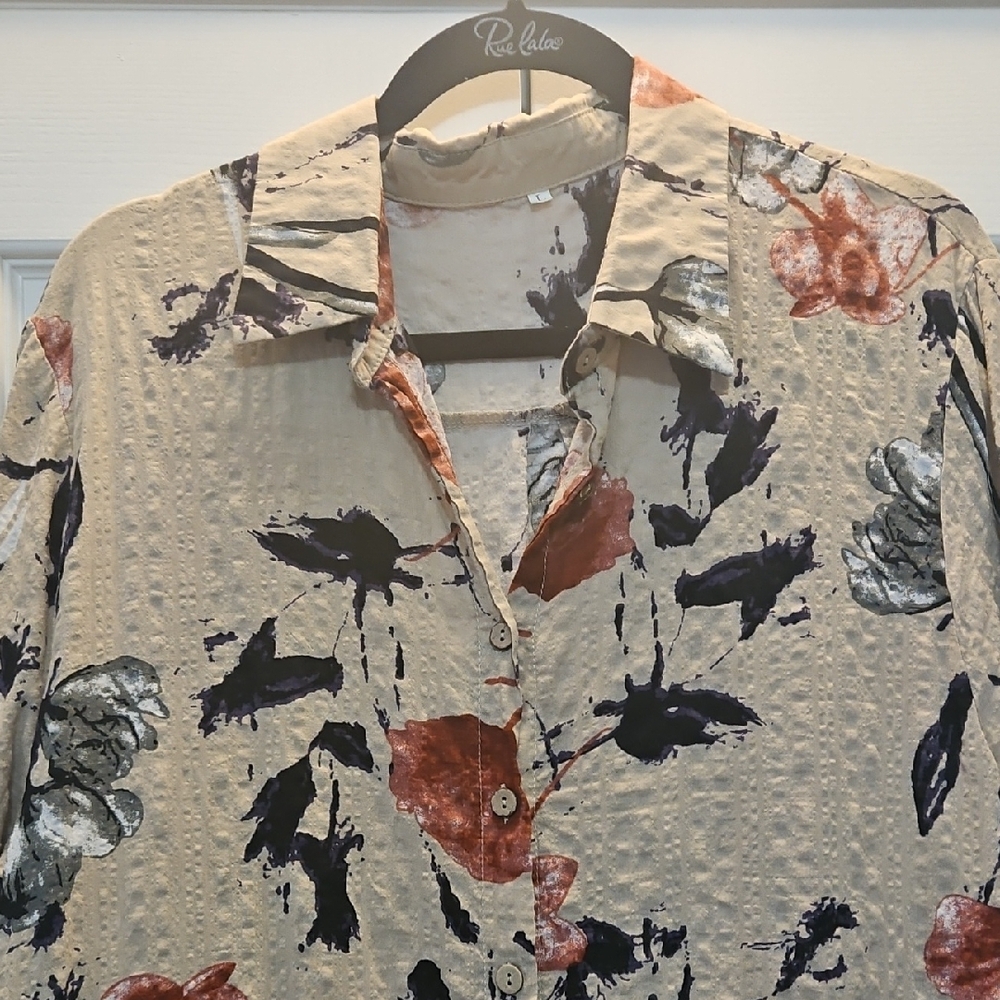 YMING Long Sleeve Button Down Shirt Dress A-Line Floral Print Maxi Dress L NEW - Picture 6 of 8